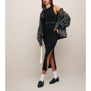 Reformation 'Basil' Black Cashmere Sleeveless Sweater Dress Size XL